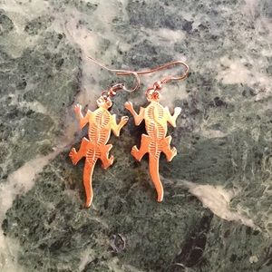 🔆EARRINGS LIZARDS COPPER VINTAGE UNWORN NAVAJO